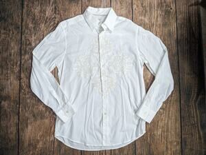 TOMMY BAHAMA Denim LS Striped/Embroidered White on White Shirt-Cotton-SZ Small